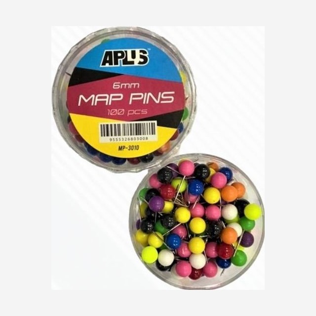 APLUS MAP PINS 6MM 1BOX (100PCS MIX COLOR )