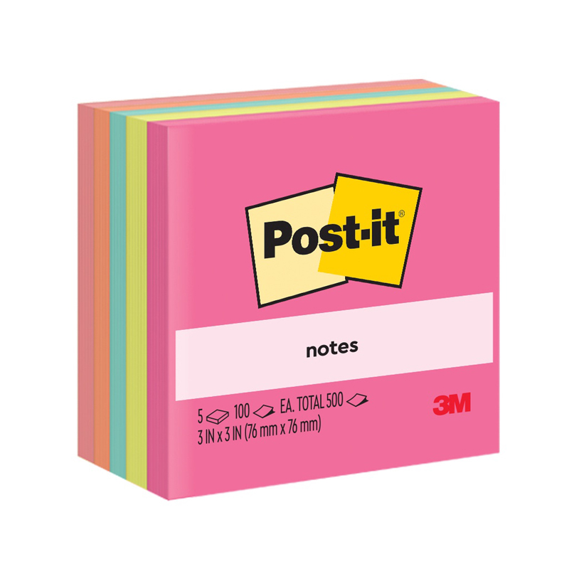 3M POST IT STICK NOTE 3" X 3" 654-5 COLOR