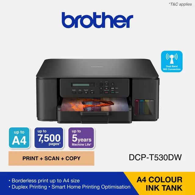 BROTHER DCP-T530W 3 IN 1 INKJET PRINTER C/W REFILL TANK SYSTEM (WIFI)