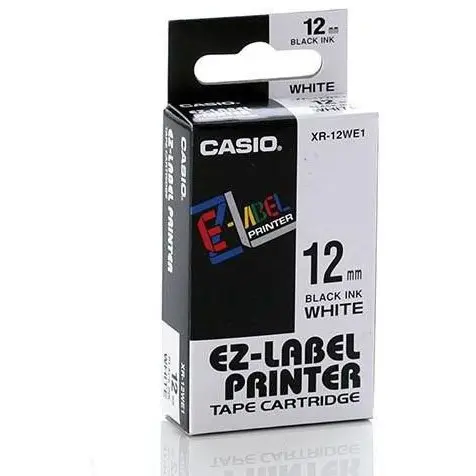 CASIO LABEL XR-12WE1 12MM BLACK INK WHITE TAPE