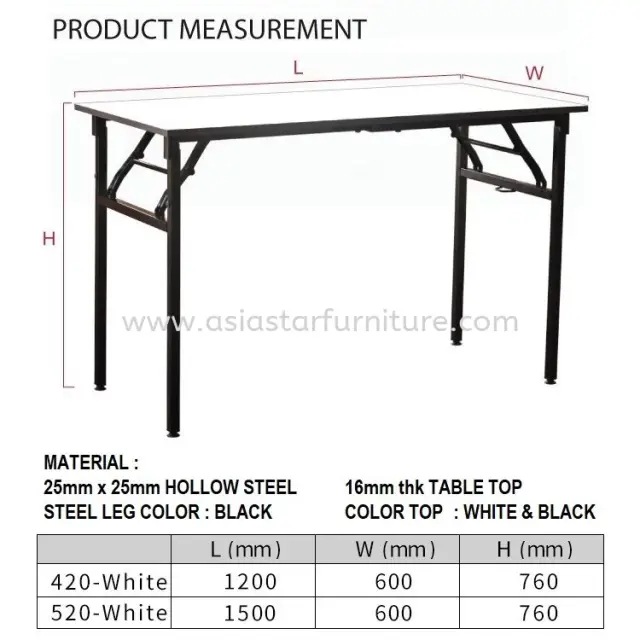 BANQUET BQ-1260RT TABLE W/PLASTIC TOP 4FT L1200 X H740 X D600