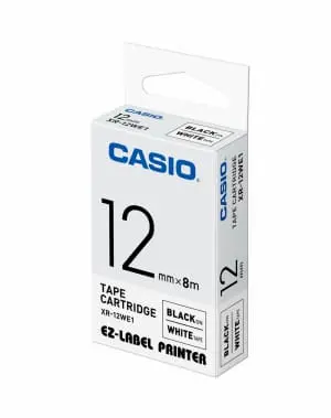 CASIO EZ LABEL TAPE 12MM X 8METER BLACK INK CLEAR