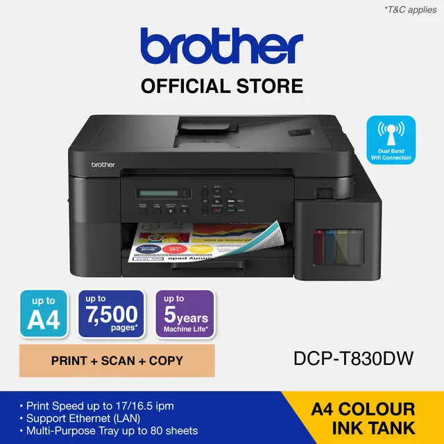 BROTHER DCP-T830DW 3 IN 1 INKJET PRINTER C/W REFILL TANK SYSTEM